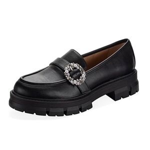 Crown & Ivy Lenny Lug Sole Loafer Chunky Black Faux Leather Size 8 Dark Academia